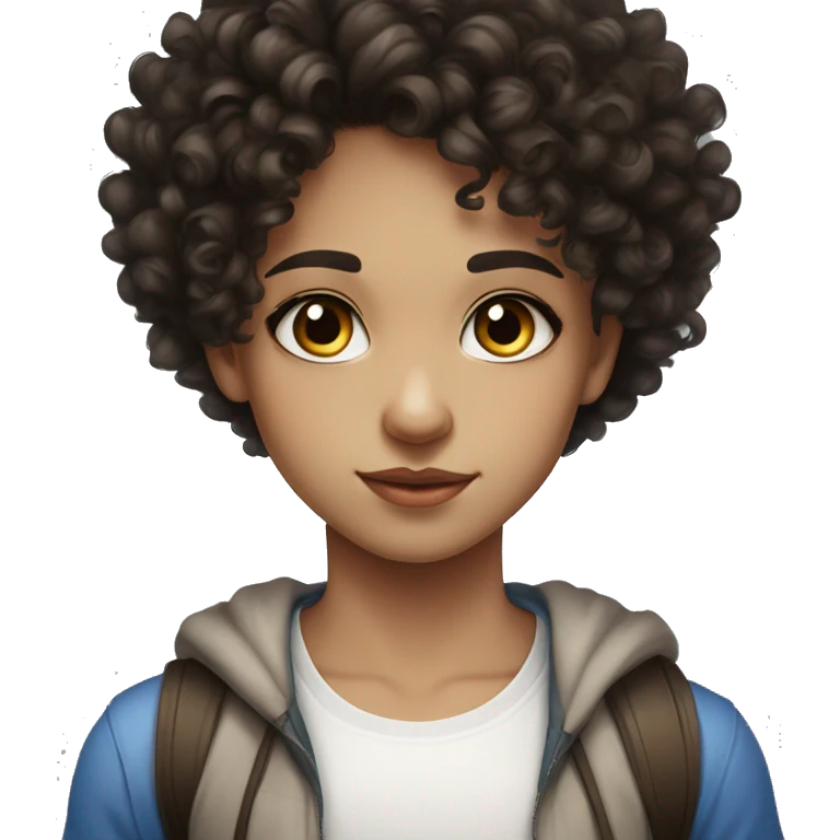 light skin black curly hair heterochromia brown and blue eyes white tank top girl emoji