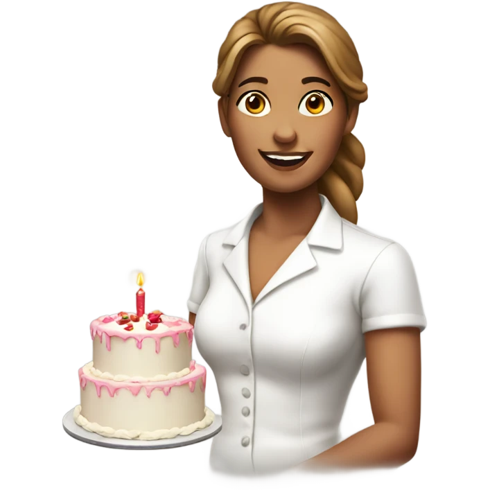lady in white shirt with birthday cake  emoji