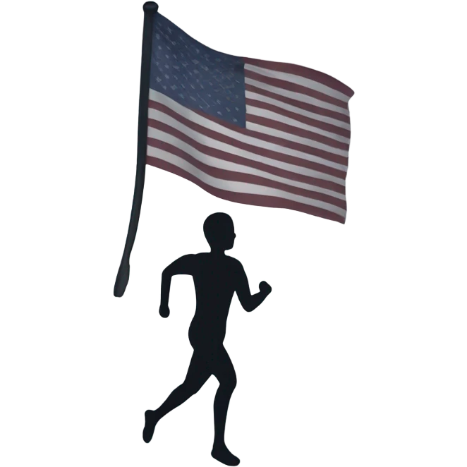 White silloute running and hold a flag in the air  emoji