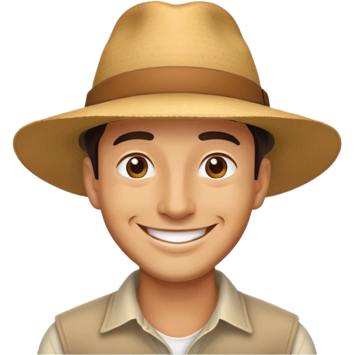 man with a wide-brimmed hat, smiling emoji
