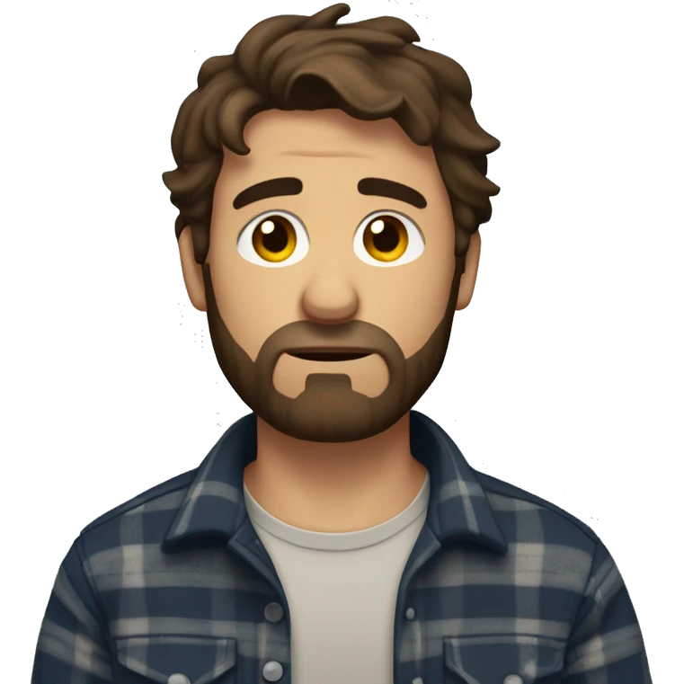 sad man with a beard and short scruffy medium brown hair wearing a buttoned flannel emoji