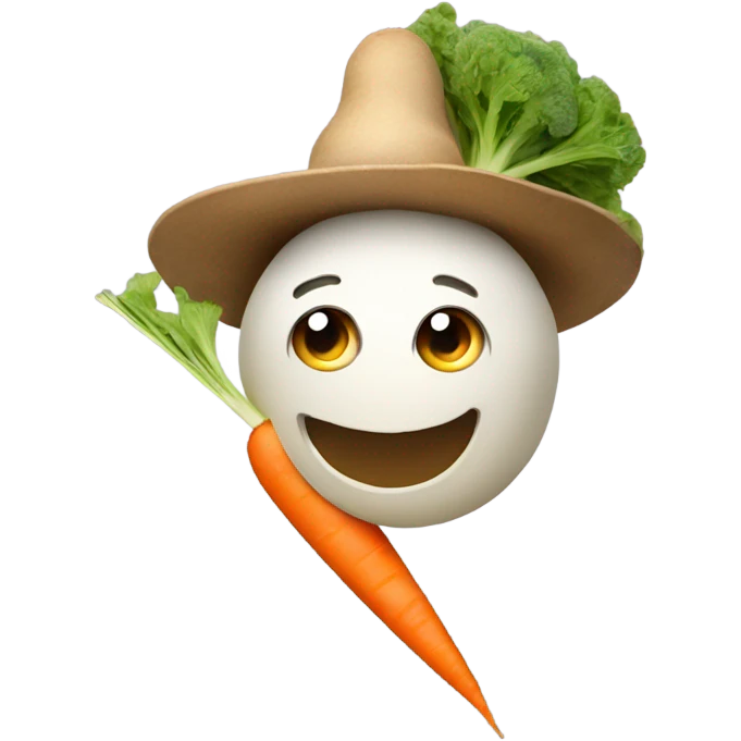 A turnip eating a carrot with arms and a hat  emoji