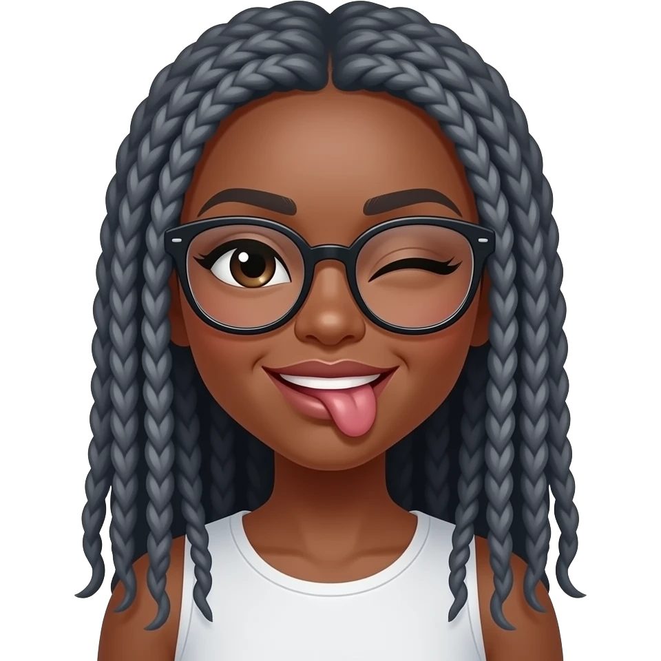 Black curvy woman with grey locs and glasses  sexy lick wink emoji