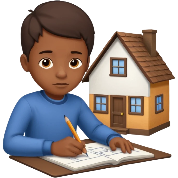 boy drawing little house art on notebook emoji
