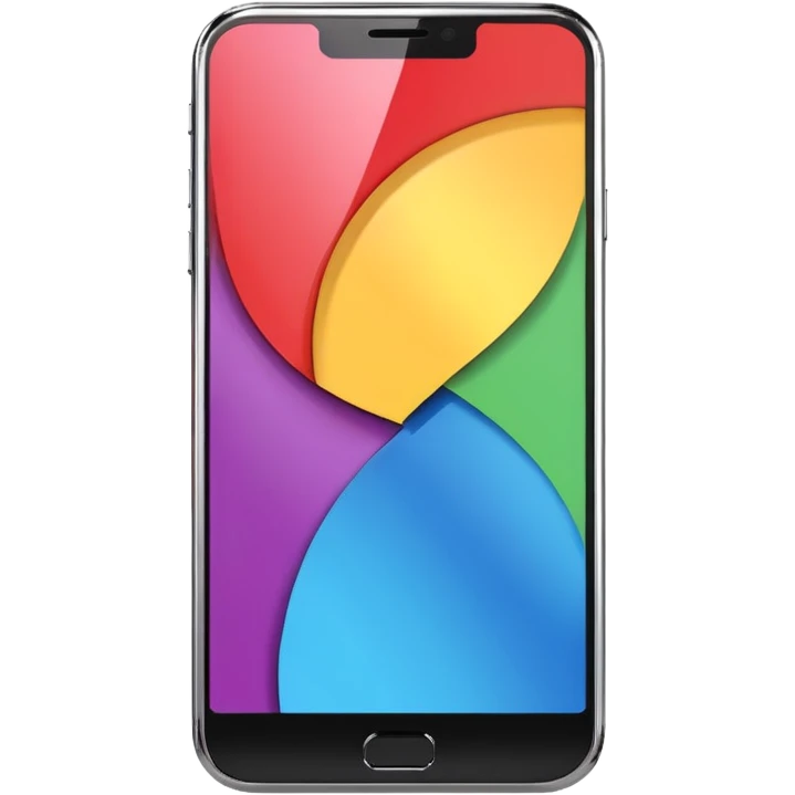 modern smartphone in 3D chrome metallic style, highly reflective and shiny, colorful screen, realistic details emoji