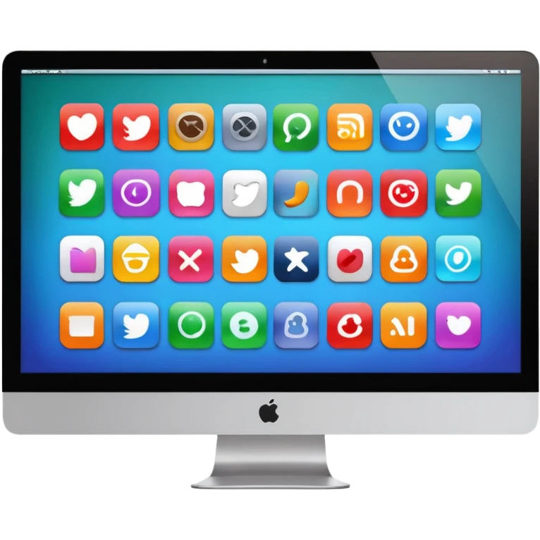 iMac screen displaying app icons in grid emoji