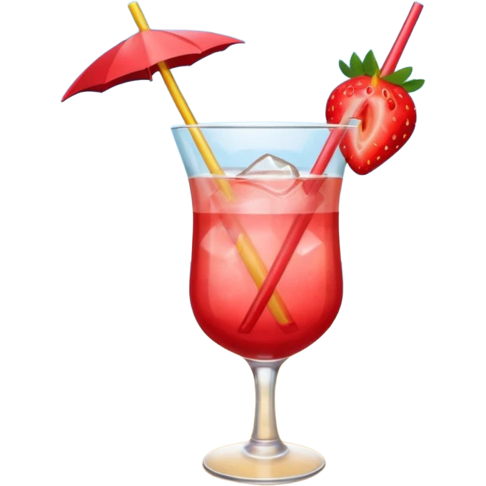A sex on the beach cocktail in a glas, with a straw and a strawberry on top as a accessoire - should have the style of an emoji emoji