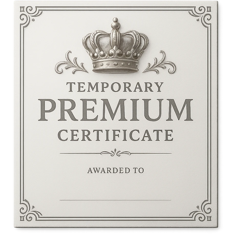platinum Temporary Premium Certificate with a platinum crown, elegant and decorative, suitable for a digital reward badge emoji