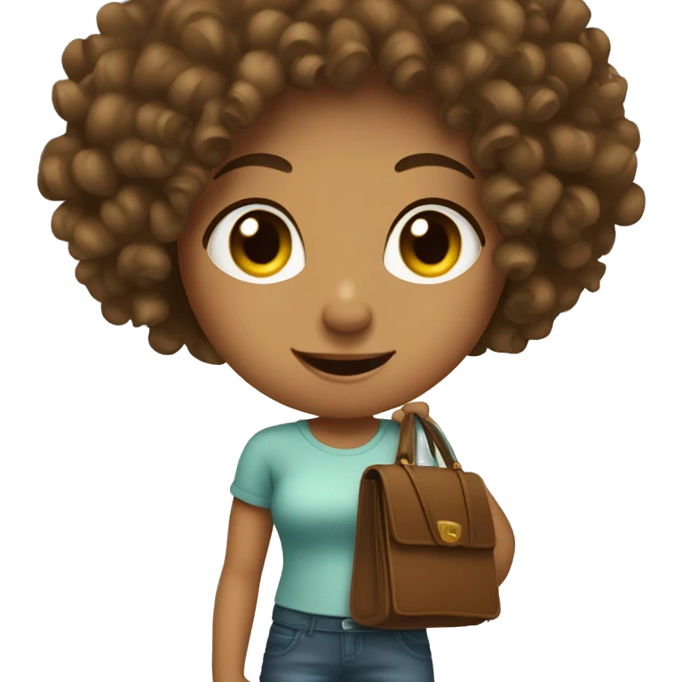 curly hair tan girl holding a purse emoji