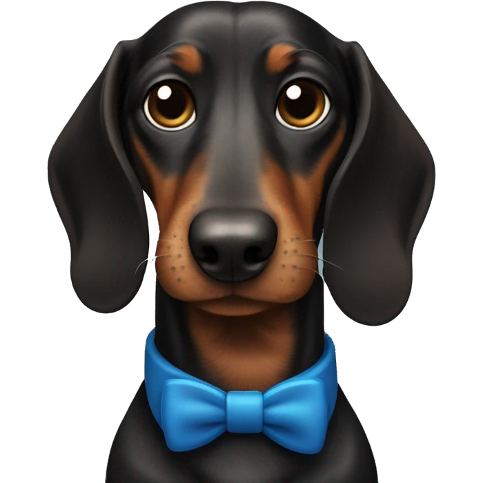 Dark fur Dachshund with long legs in blue collar  emoji
