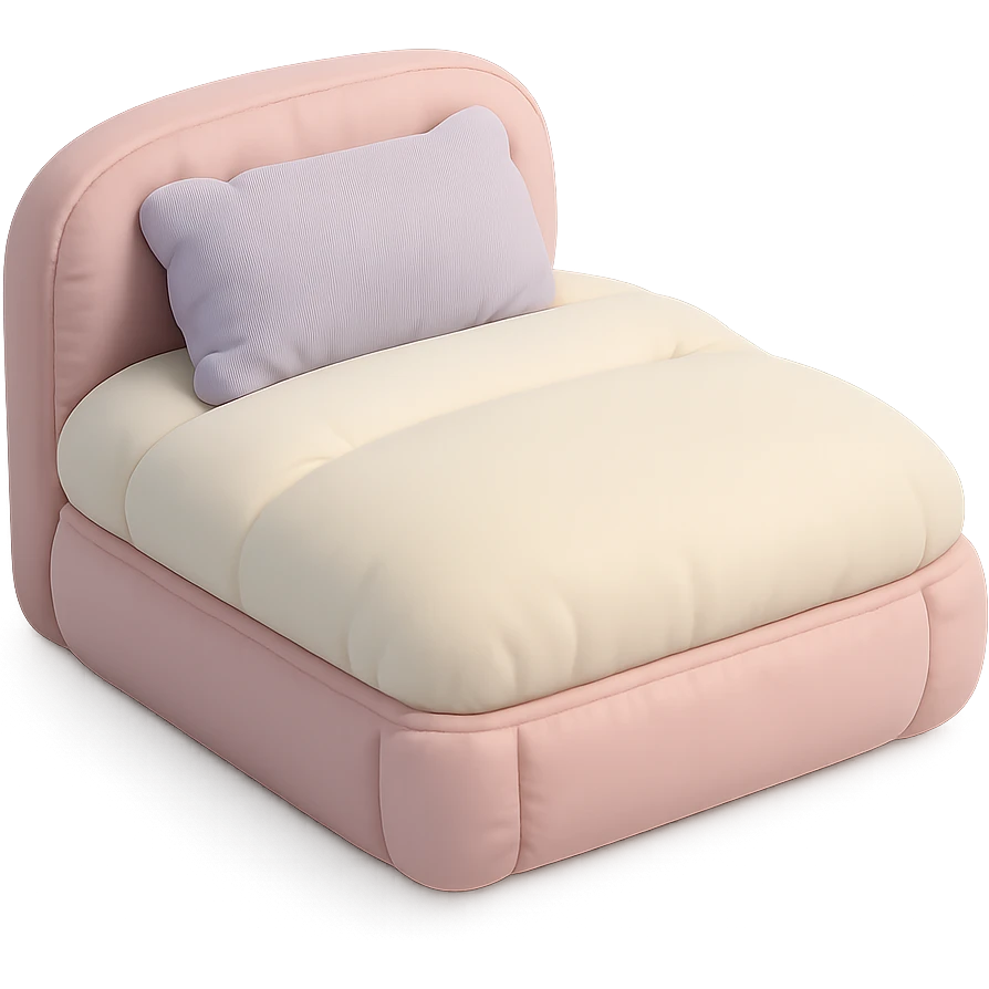 soft cushion style illustration of a bed, pastel colors emoji