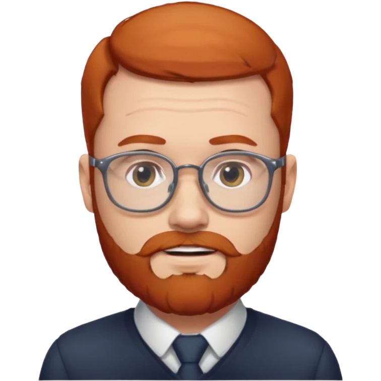Un homme roux avec une calvitie et une barbe portant des lunettes emoji