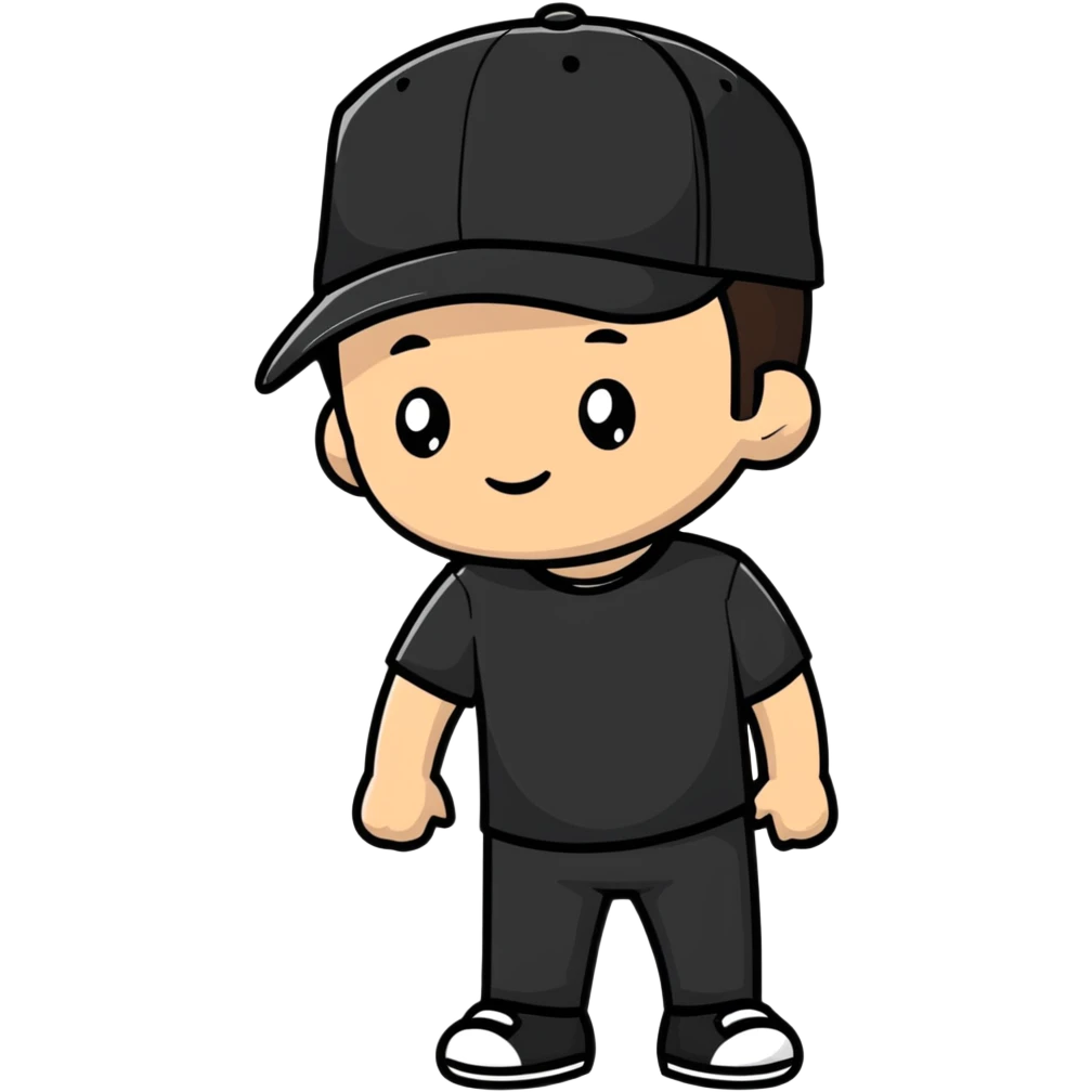 a white bro with brunette hair, wearing a black cap and a black shirt emoji