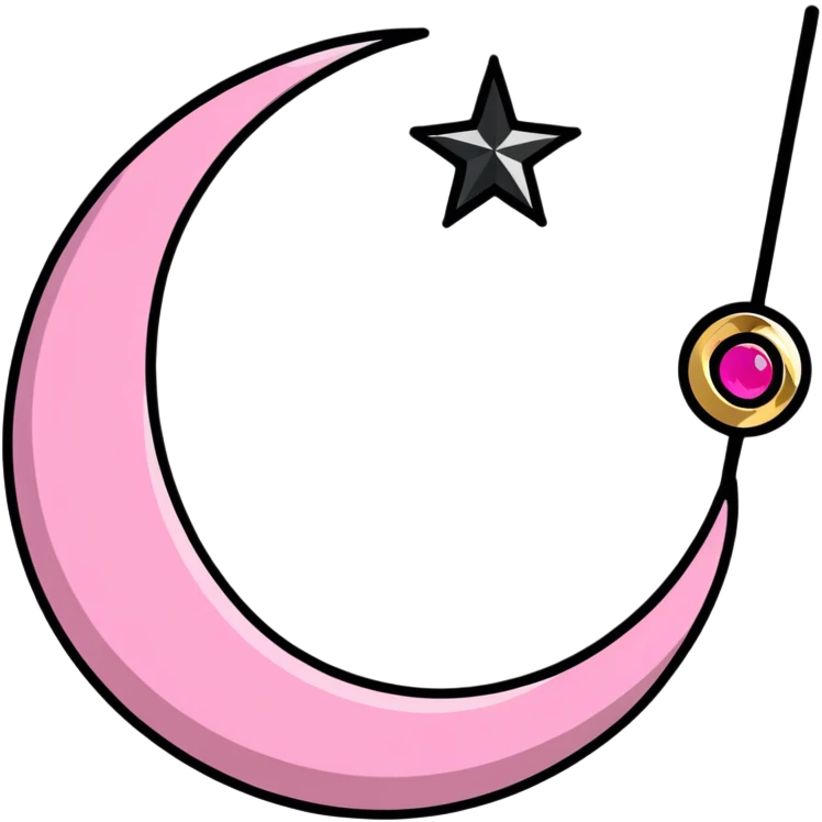 Sailor Moon's Crescent Moon Stick, a pink wand with a gold crescent moon on top and a circular silver gem in the center emoji