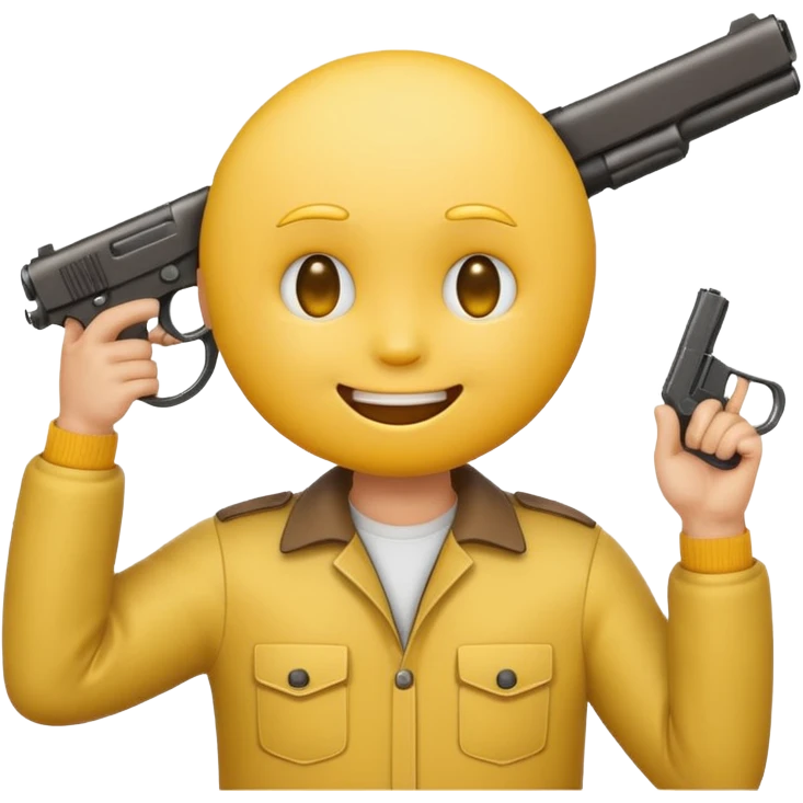 Create a smiling face emoji that’s holding a gun pointed to their head emoji
