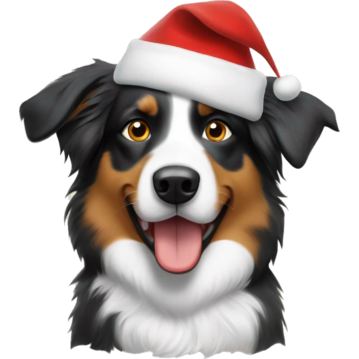 Australian shepherd in a Santa hat emoji