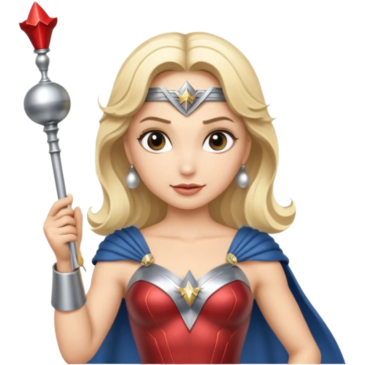 Blonde Wonder Woman holding short white orchestra conductor’s baton and bell emoji
