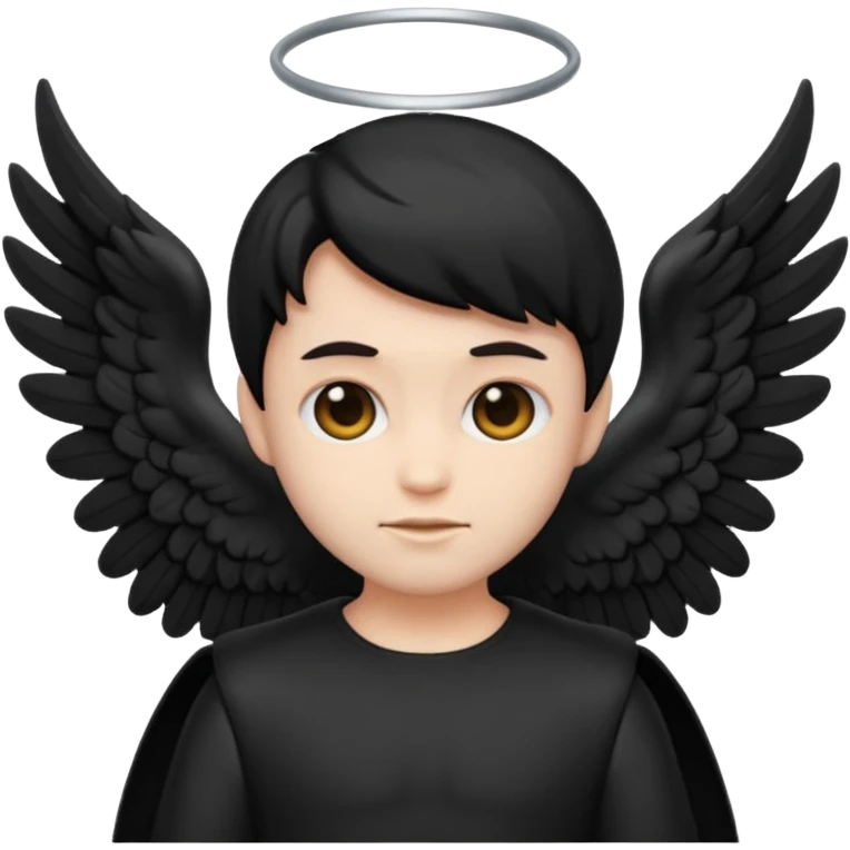 Créé un emojis avec une tenue complète d'ange et des ailes noir de demon emoji
