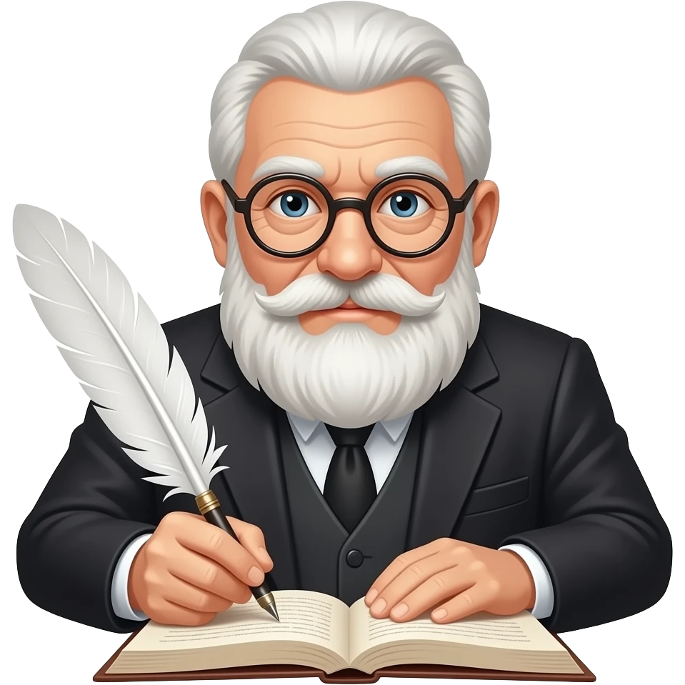 old  Author with Feathered Pen writing closeup emoji