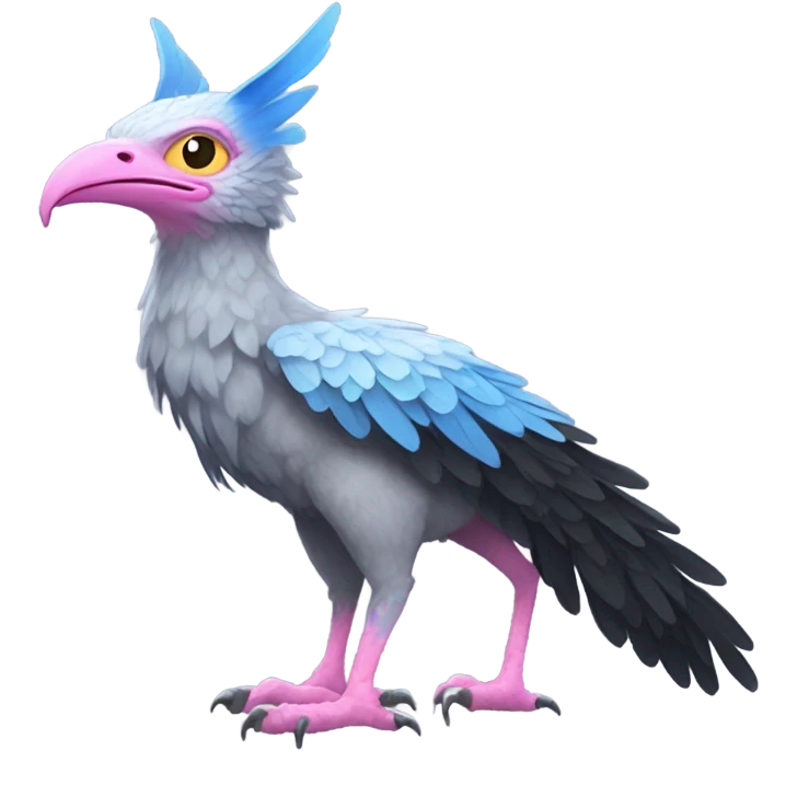 Trico The Last Guardian Quadrupedal Creature With Blue Horns, Grey feather Wings, And long tufted tail, black muzzle, pink scaly bird legs emoji