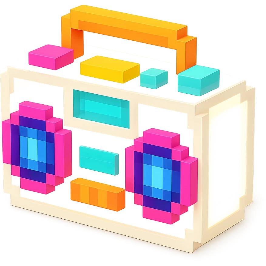 сделай белый святящейся бумбокс, no background emoji