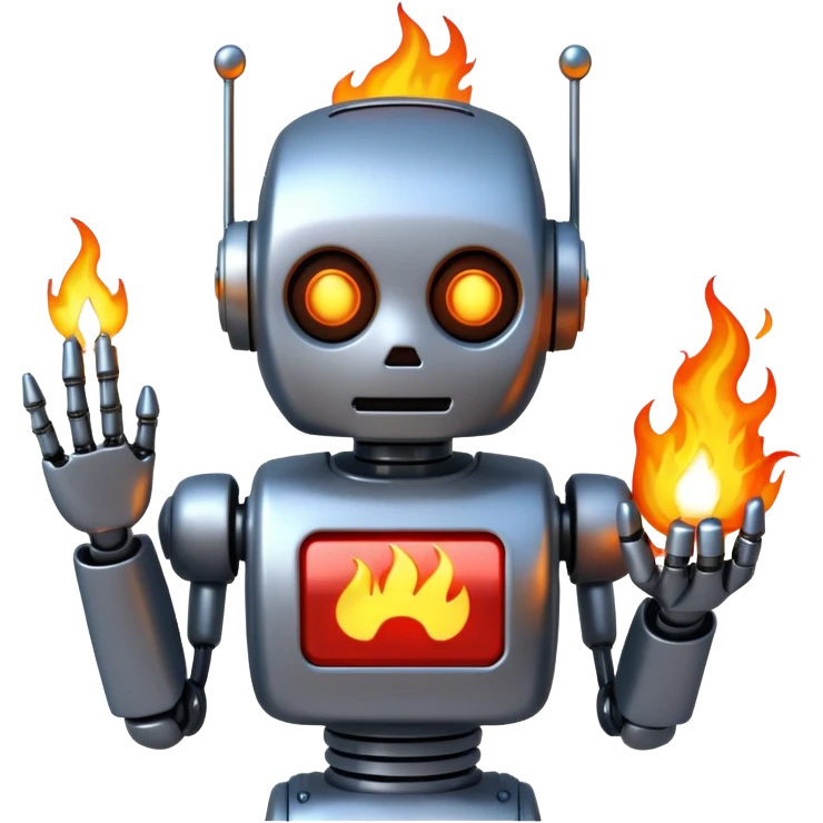 🤖+뒷배경에 🔥+🪫 emoji