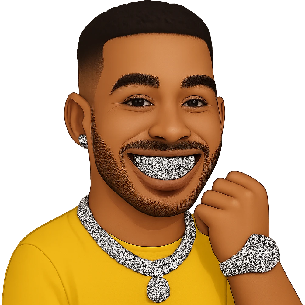 smiling face emoji with diamond grillz emoji
