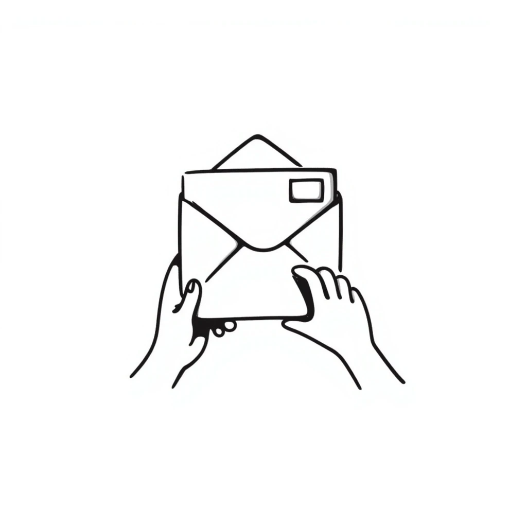 a letter being placed inside an envelope, hand-drawn doodle style emoji