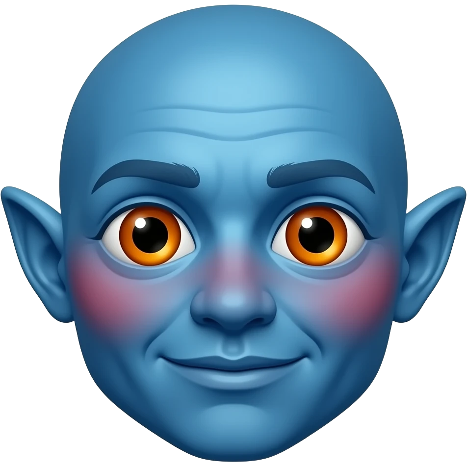 높은색상출력.   엘프 귀 파란 얼굴의 붉은색 홍조 큰 눈 오렌지색 작은 동공 이모티콘 emoji