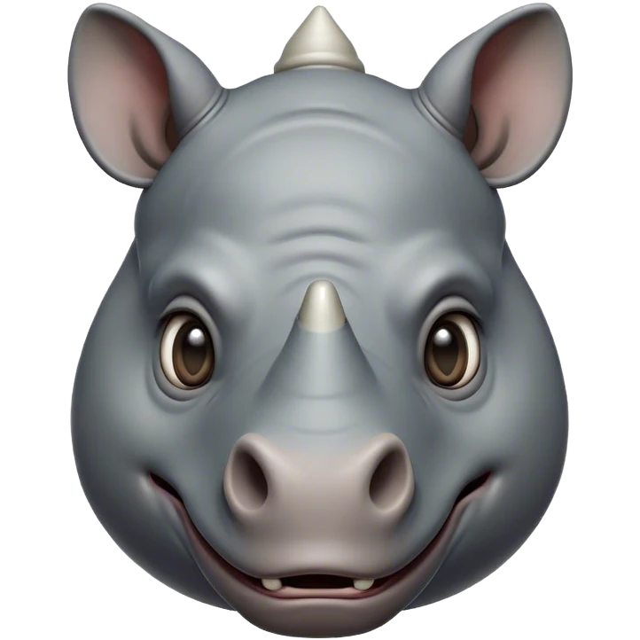 Cinematic Comical Rhinoceros Portrait Emoji, Head tilted dramatically with an exaggeratedly amused expression, featuring a striking, glossy slate-gray hide with a boldly textured horn, wide, expressive eyes filled with playful disbelief, Simplified yet hilariously expressive features, highly detailed, glowing with a slightly sassy glow, high shine, dramatic yet playful, stylized with an air of cheeky wild mischief, bright and endearing, soft glowing outline, capturing the essence of a spirited and over-the-top rhinoceros, so meme-worthy it feels like it could charge its way into internet fame instantly! emoji