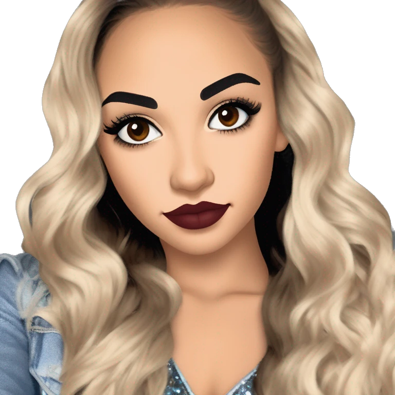 Maddy Perez euphoria show teenager: warm brown eyes, bold black sharp eyeliner, dark arched brows, full nude-berry lips, light skin, high cheekbones, sleek dark brown long hair in waves/ponytail, sparkly rhinestones on her eyelids 

 emoji