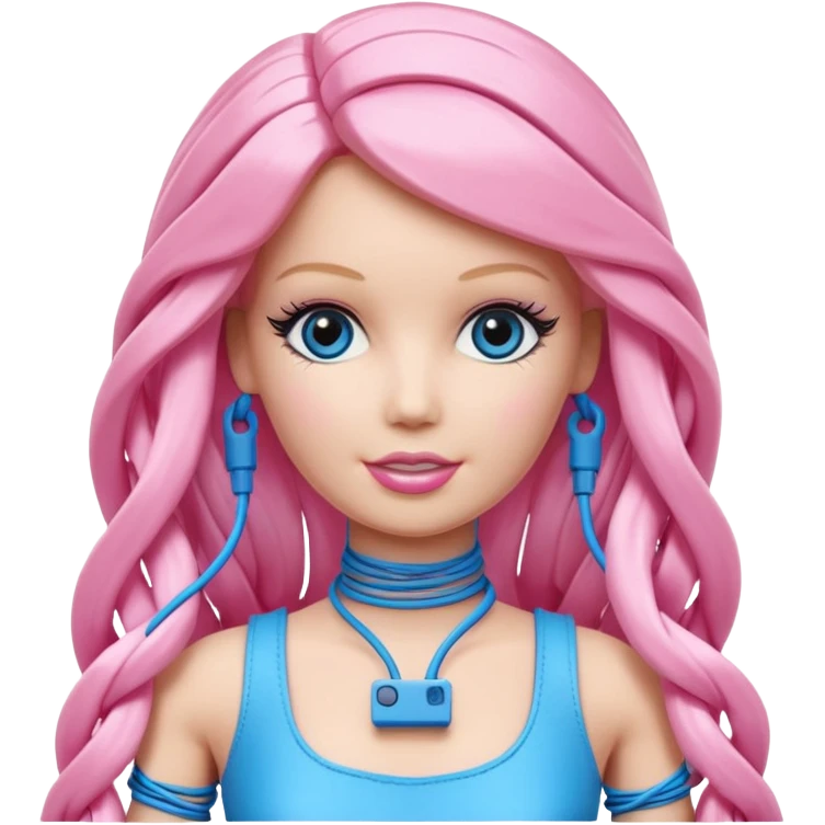 plastic barbie doll tightly bound with tangled AUX cables. emoji