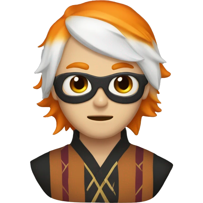 Orange-haired man wearing half kitsune mask emoji