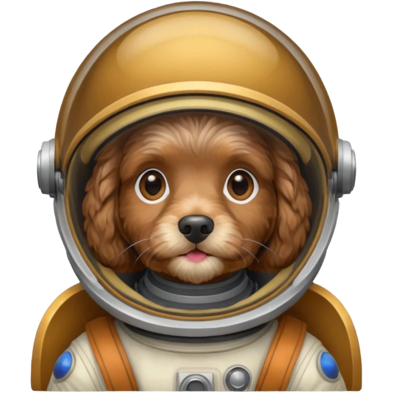 Brown cockapoo wearing a space helmet emoji