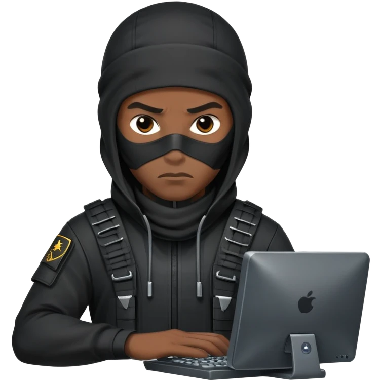 african-american mercenary black ninja hacker terminal command center emoji