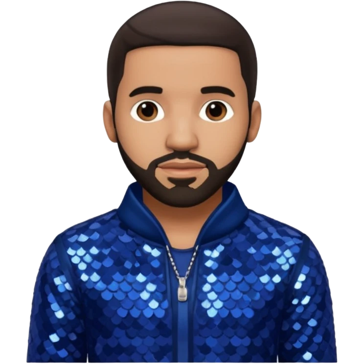 Drake with dark brown hair, indigo sequin outfit emoji