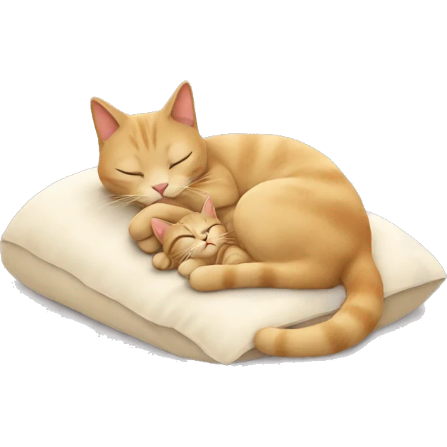 Beige cat sleeping with girl emoji