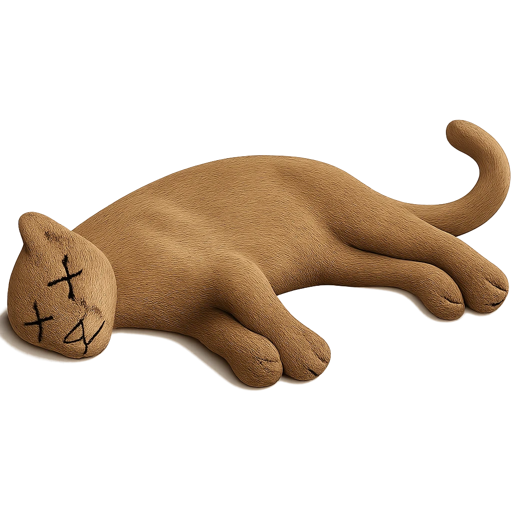 Remove the border and shadow under the dead mountain lion, keep the rest of the image realistic. Add X's on the eyes to indicate death. No background, isolate the subject. emoji