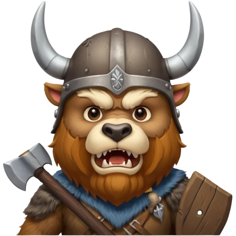 Viking Bear wearing horned helmet growling. holding axe emoji