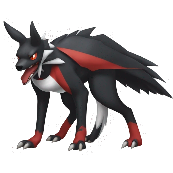Black Cool Edgy Nargacuga-Houndoom-Garchomp Fakémon with Red and white Edgy markings, full body, outlined emoji