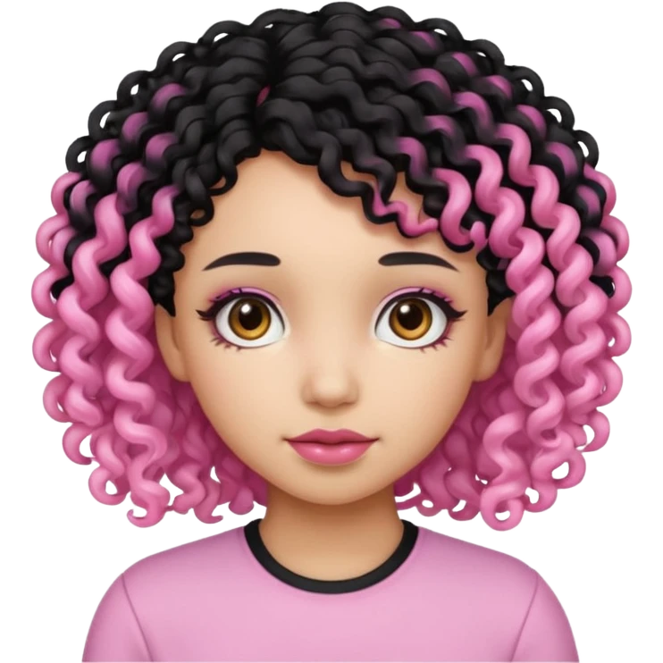 Zumbi menina de cabelo cacheado baixo preto e rosa emoji