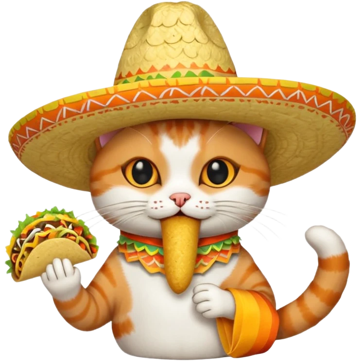 cat with a mexican hat eating a taco emoji