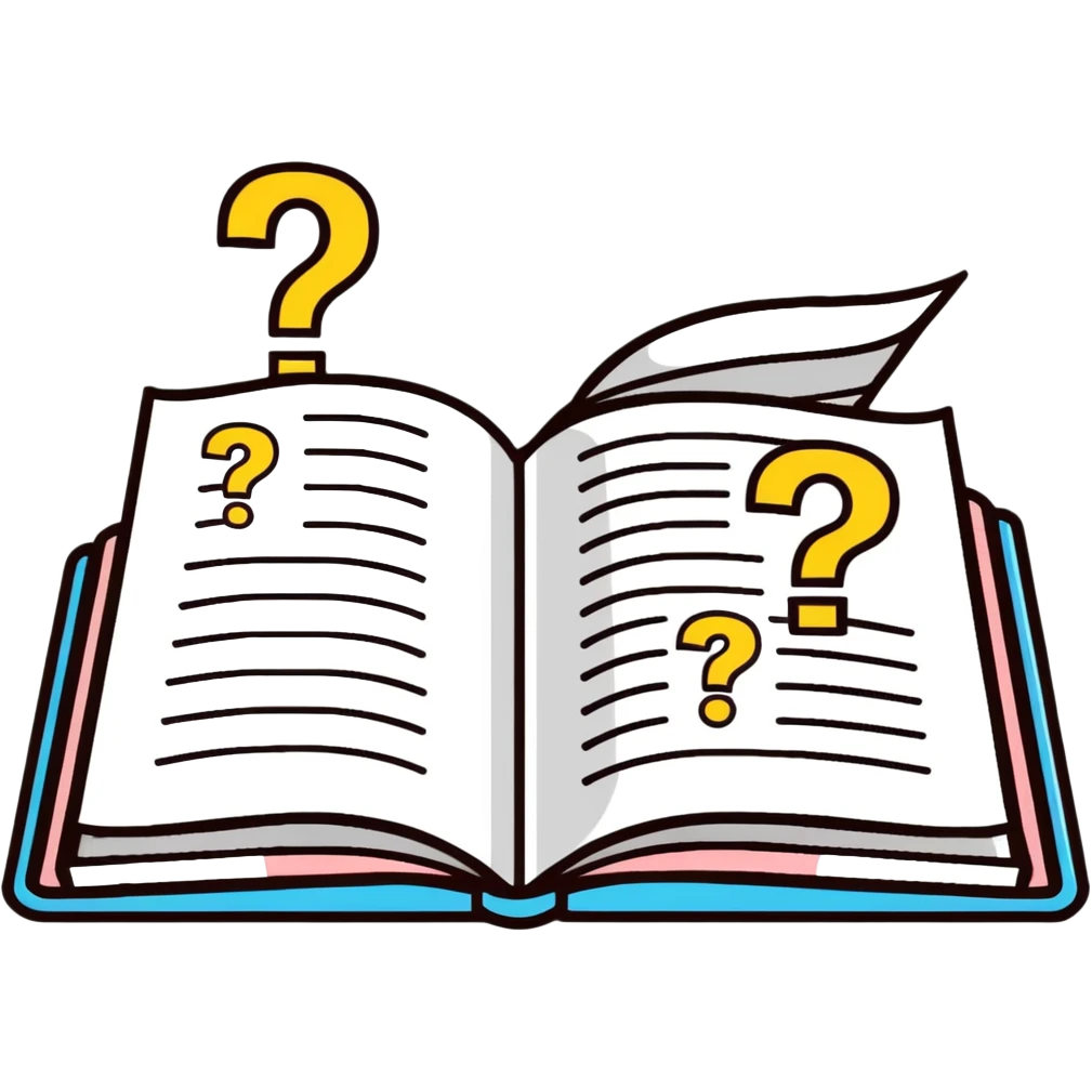 sticker style open book with floating question marks for philosophy emoji