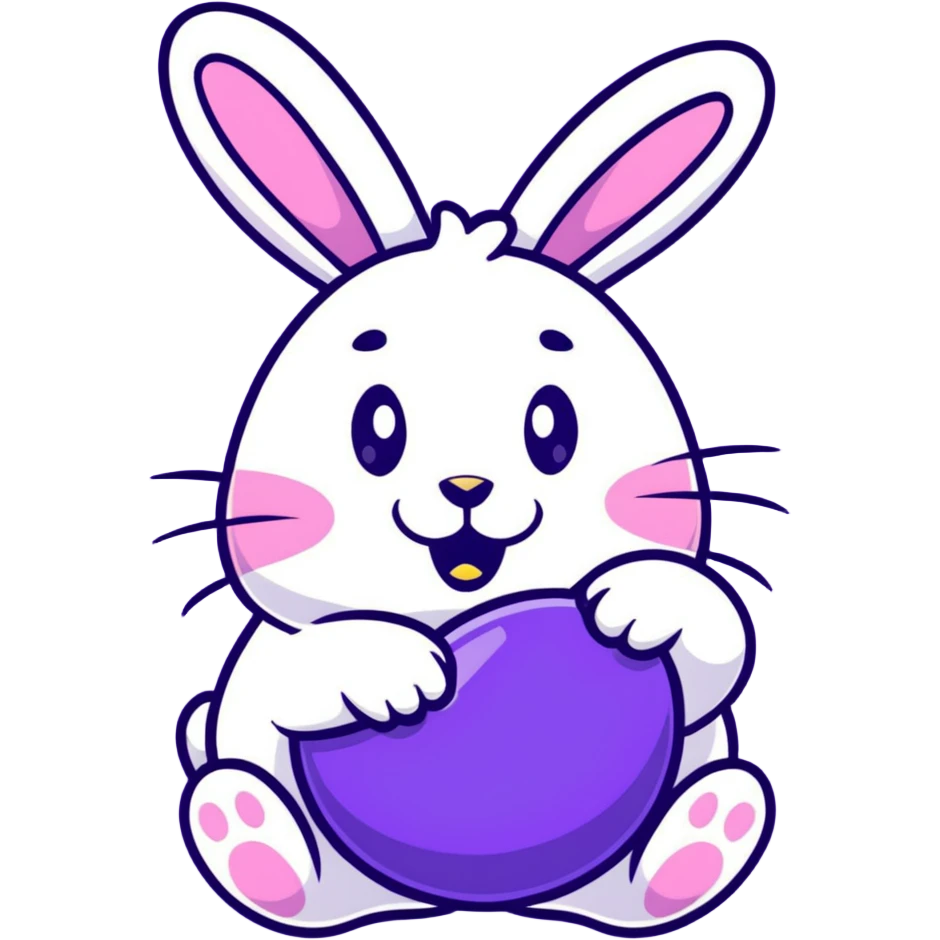 Easter bunny with gold grillz in its mouth, holding a purple easter egg emoji