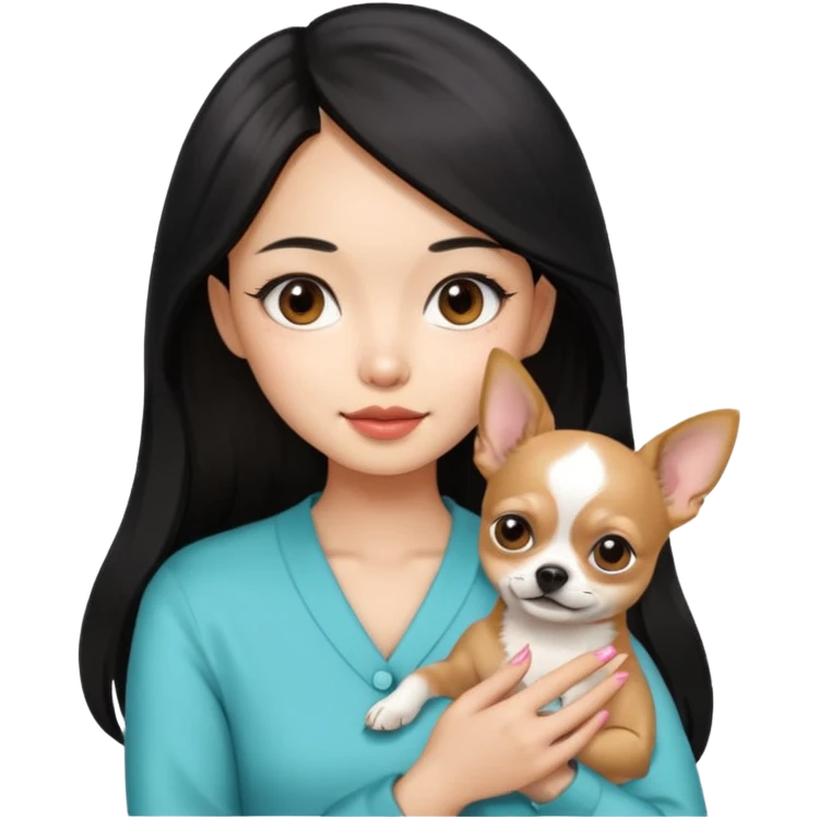 a pretty Asian girl with manicure holding a chihuahua in her, with the face of nonchalance emoji