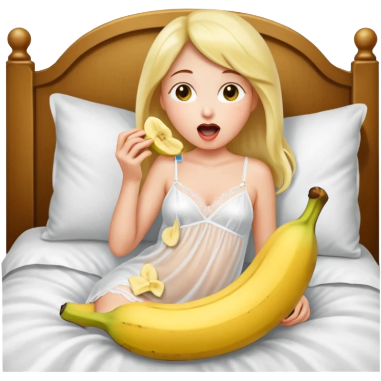Frau in durchsichtigem Nachthemd leckt an Banane am Stück im bett emoji