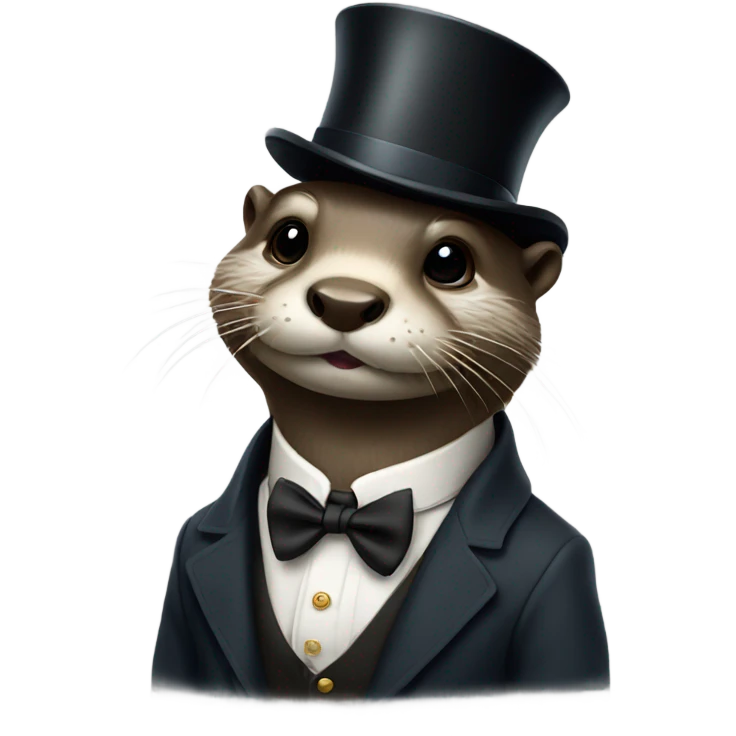 Otter wearing a top hat and a tie emoji