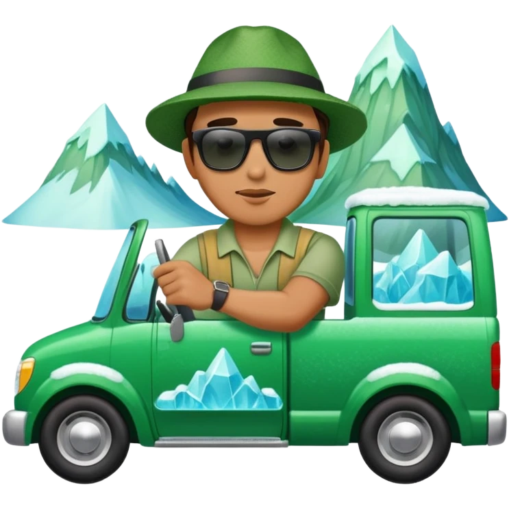 Man driving a green ice mountain truck  emoji
