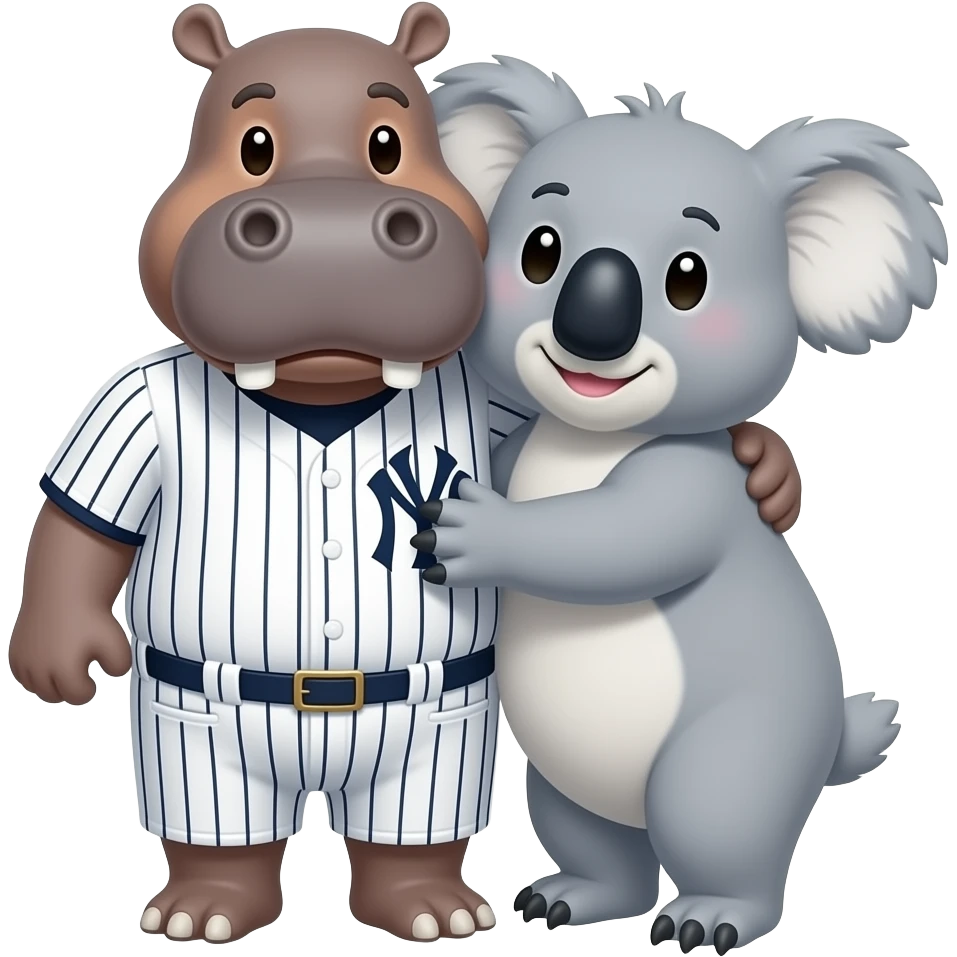 hippo and koala hugging in New York yankees emoji