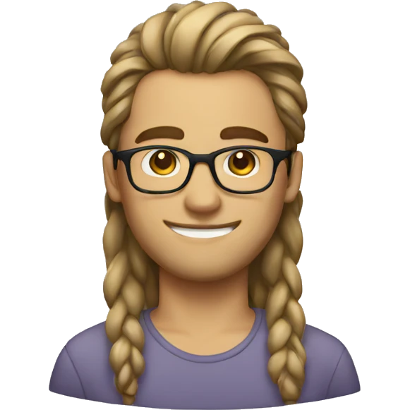 a guy with long hair with high bun with glasses emoji